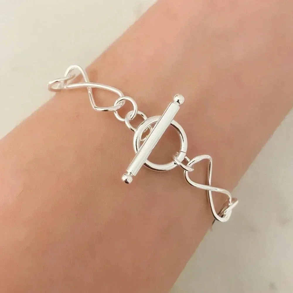 925 Sterling Silver Infinity Chain Link Bracelet Dainty Toggle Bracelet